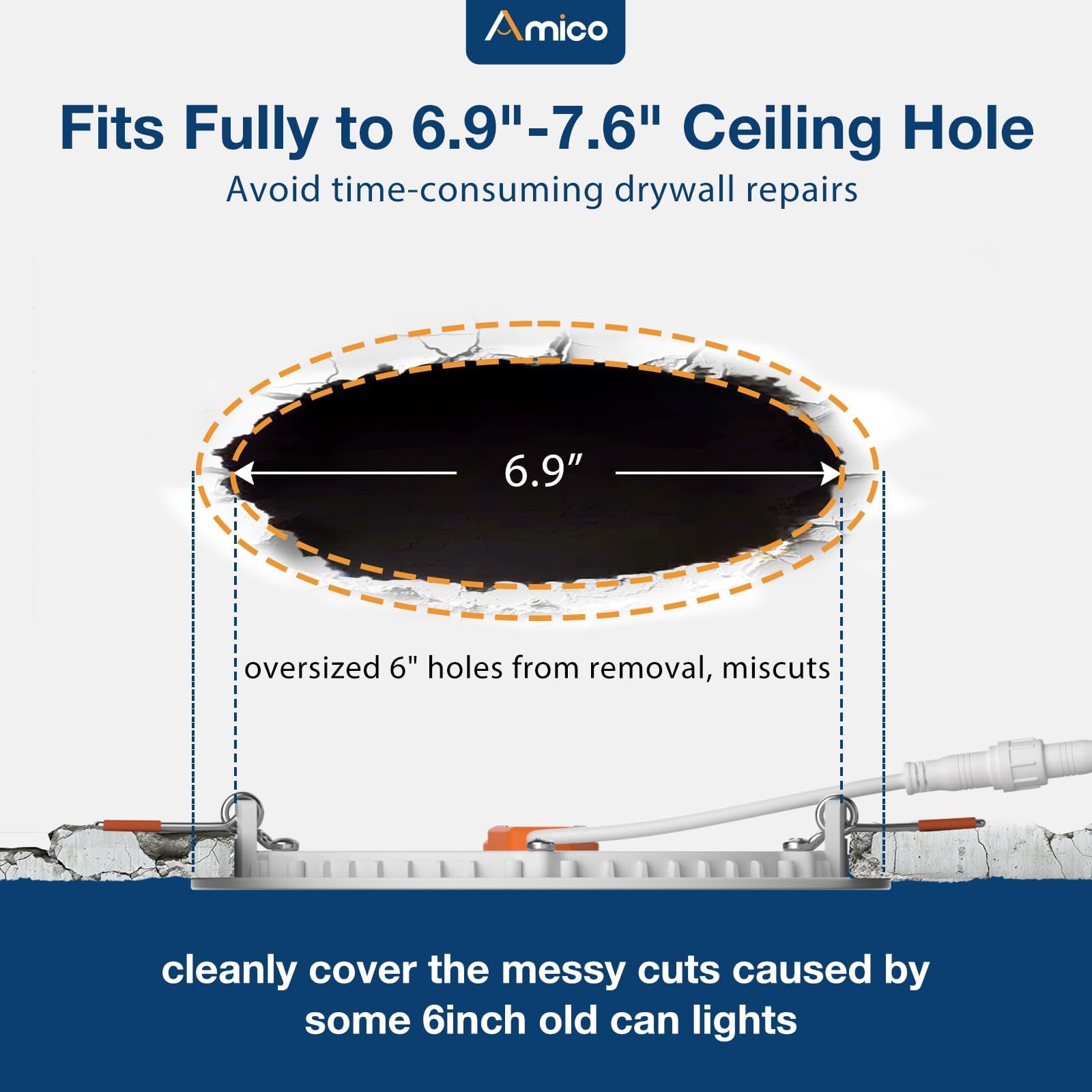 Amico 6 Pack 7 Ultra-Thin Dimmable LED Recessed Ceiling Lights, 5CCT Selectable, 15W=100W, 1300LM, ET